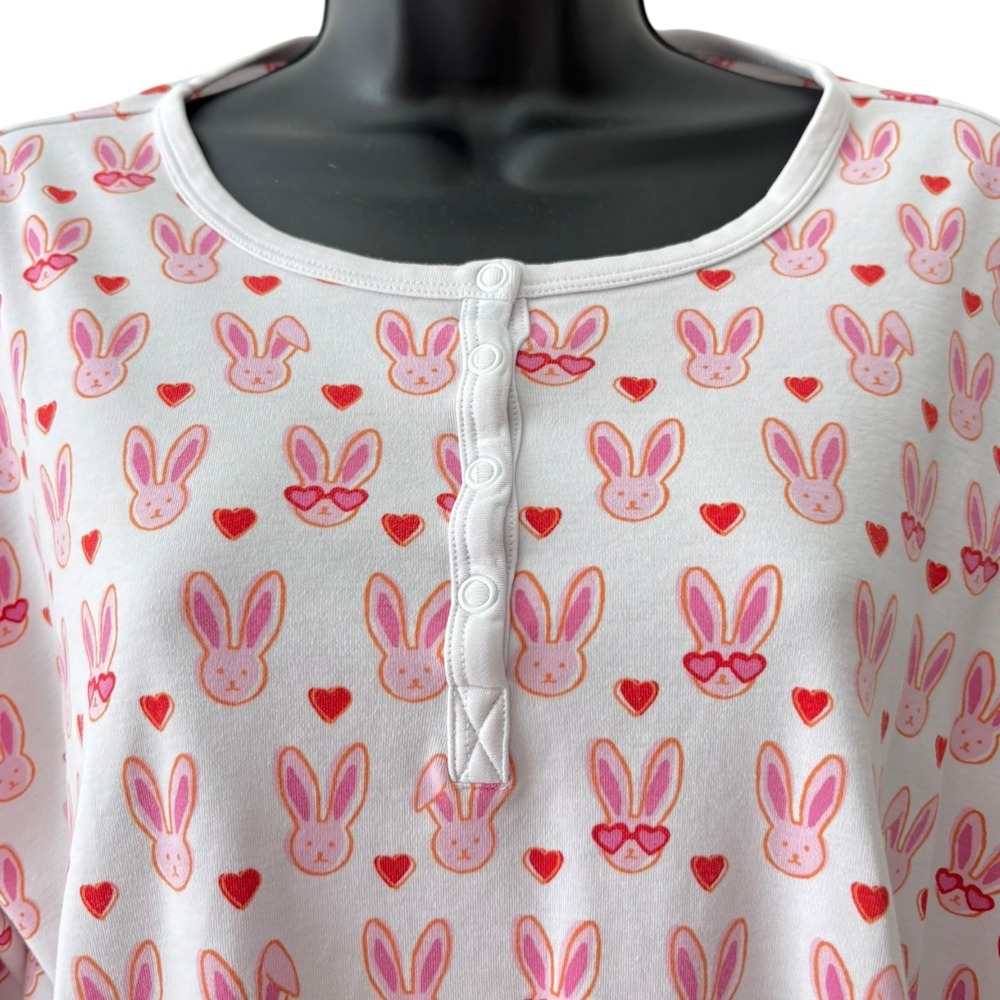 Roller Rabbit Lovestruck Bunny Heart Cotton Pajama Set XL Henley Top Pants - Picture 5 of 8